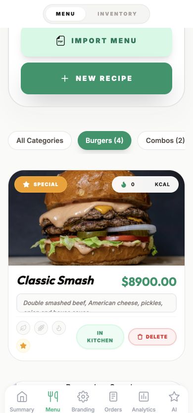 Real FoodSpot mobile menu management