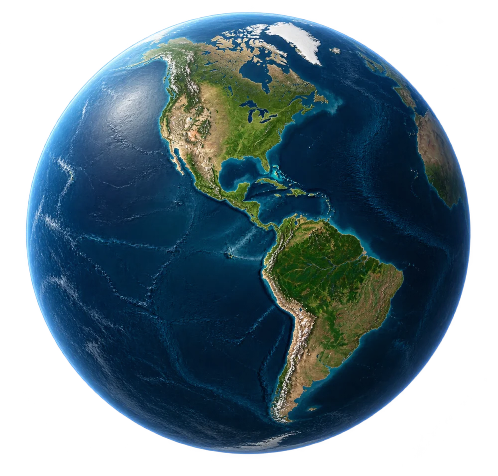 Earth with North and South America facing forward