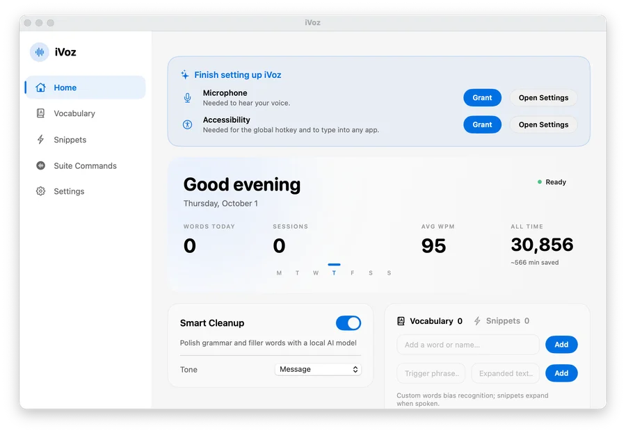 The actual iVoz macOS application window